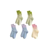 С вышивкой, носки Crew, упаковка из 5 пар (2 зеленых + 2 фиолетовых + 1 розовая)