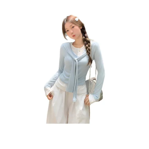 SNZX Синий Mock Двухкомпонентный Топ Женские T-рубашки