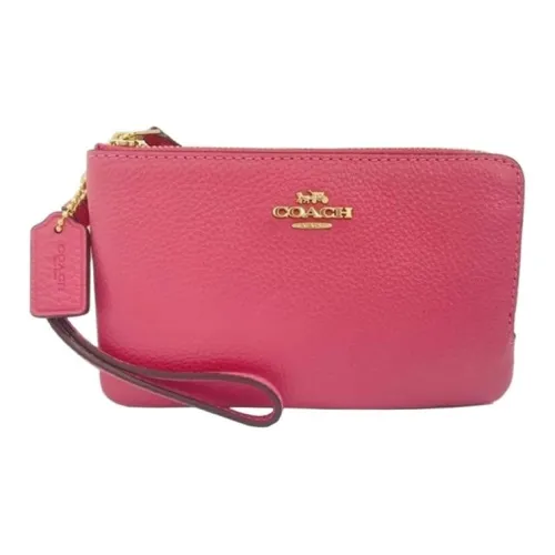 COACH Corner Zip Пескоструйная кожа Монетница Сумка на запястье Маленькая Женская Конфетно-розовая