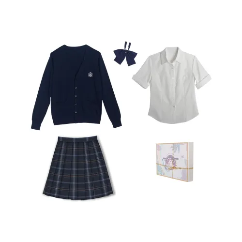 Одежда Sets Темно-синий Кардиган + Короткий рукав Облегающий крой Рубашка + Однотонный Галстуки-бабочки + Мирная Юбка Женская Униформа