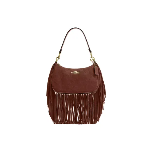 COACH Teri Замша с кожаными вставками Сумка на плечо Сумка через плечо Сумка среднего размера Женская Винтажный коричневый