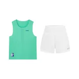 Мятно-зеленый топ без рукавов + белые штаны-бананы