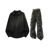 Чёрный свитер + камуфляжные штаны