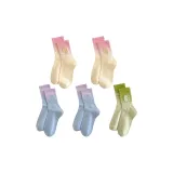 С вышивкой, носки Crew, упаковка из 5 пар (2 розовых + 2 фиолетовых + 1 зеленая)