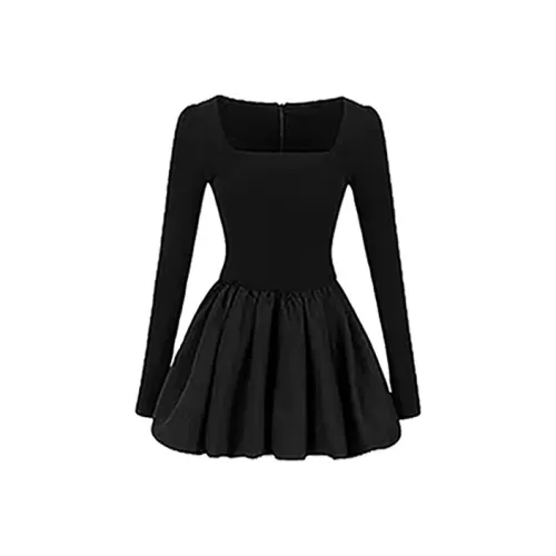 UYH Осенний Французский С утяжкой на талии Похудение Элегантность Черная Юбка Платье Женское