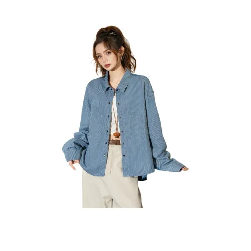 FAWENXIANGZI Синий Белый Женские Рубашки