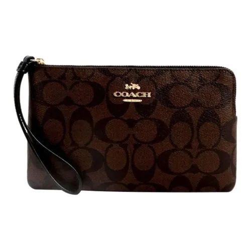 COACH Corner Zip Холст и Кожа Маленькая Сумка Клатч Большая Женская Черная Коричневая