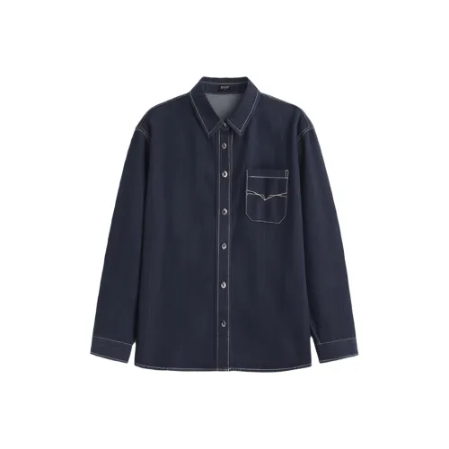 LUYOUYE Washed Dark Blue Women's Shirts LUYOUYE Промытый Темно-синий Женские Рубашки