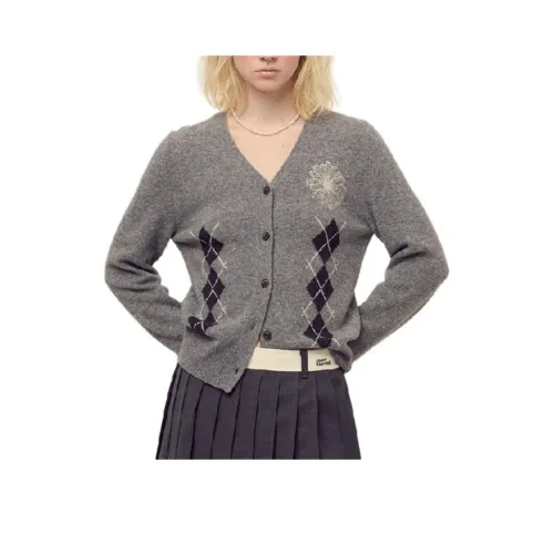 MARDI MERCREDI FW25 Кашемир Смешанный Кардиган V-Шея Argyle_GREY Кремовый Свитер Женские