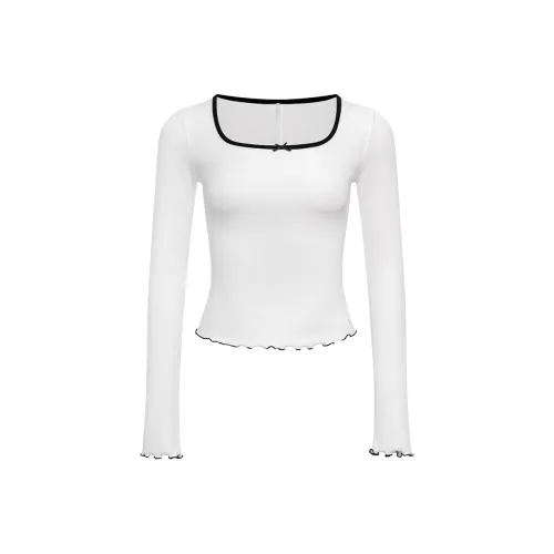 Ariseism Стандартный Cropped Off Плечо Color Block Воротник Рукав T Рубашки Для Женщин Осенний Slim Fit Топ Женский