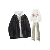 Чёрный+Белый Свитшот+Светлый Хаки Брюки