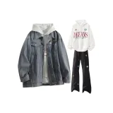 Синий+Белый Свитшот+Черные Штаны