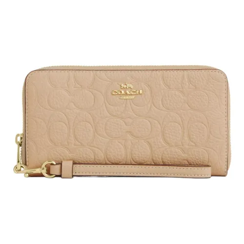 COACH Zip Around Галечная кожа Кошелек Маленький Женские Овсяный