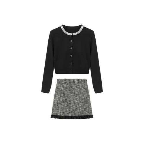 DITB Черный Трикотажный Ткань Топ+Юбка Женские Юбка Комплекты