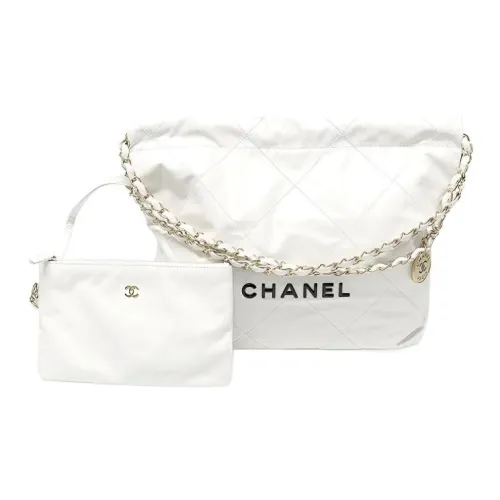 CHANEL 22Bag Блестящий Телячья кожа с Золотой металл Тоут Сумка Сумка для покупок Сумка Сумка через плечо Женская Белая