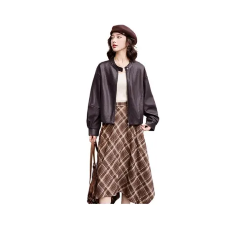 H YXIANG Кожа Куртка Женская