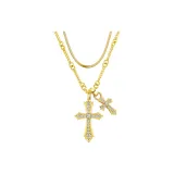 Золотое двухслойное многослойное ожерелье с крестом