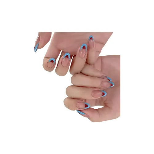 T Z Синий Love Letter French Heart False Nail Oval Cropped Nude Solid Color Cat Eye