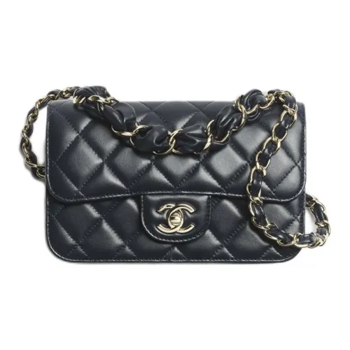 CHANEL Полированная овечья кожа сумка с клапаном сумка через плечо мини женский темно-синий