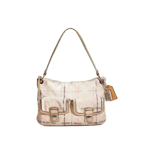 COACH Ткань Фирменный Ткань Hippy Сумка Сумка Сумка через плечо Женская Серебряная и Многоцветная