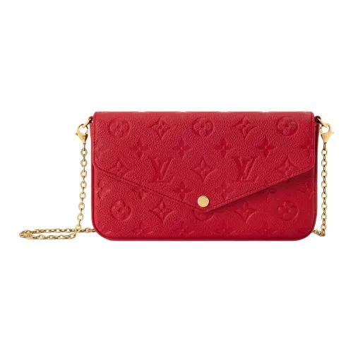 LOUIS VUITTON Pochette Felicie Коровья крупнозернистая текстура Сумка через плечо Женская Красная