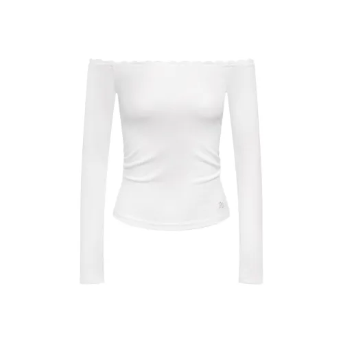 Ariseism Стандартный Off The Плечо Кружевная отделка Длинный рукав Т-рубашка для женщин Осенний облегающий крой Топ для женщин