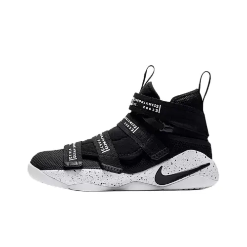 Nike Zoom Soldier 11 Противоскользящие амортизаторы Высокий топ Детские баскетбольные кроссовки Черный белый Подростки