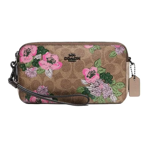 COACH Kira (Красный) PVC Кожа Через плечо Запястье Сумка Маленькая Сумка Женская Хаки с Монограммой