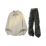 Утренний свет Абрикос Свитер + Камуфляжные Брюки