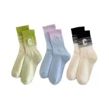 С вышивкой, носки Crew, упаковка из 3 пар (зеленый + фиолетовый + белый/черный)