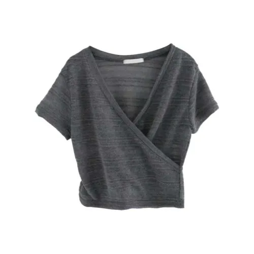 LOWEAR Песочный Вязаный Кроп Топ Tee Трикотаж Женский