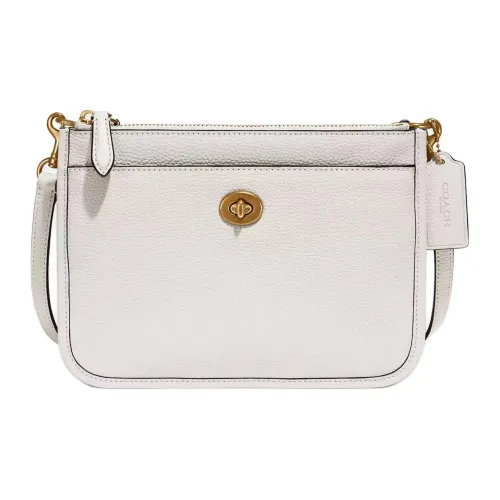 COACH Turnlock Зернистая кожа личи Кожа Сумка через плечо Маленький Женская Белая