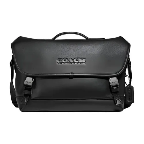 COACH Коровья кожа Велосипедная сумка Сумка для доставки Сумка через плечо Сумка среднего размера Мужская Черная