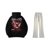 Чёрный свитшот + жёлтые грязные джинсы