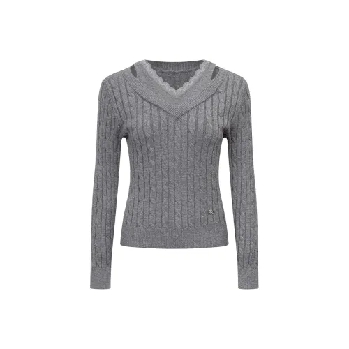 Ariseism Пэчворк Кружевная отделка Mock Два предмета Свитер Женские ОТДЕЛЬНЫЙ Топ Женские