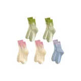 С вышивкой, носки Crew, упаковка из 5 пар (2 зеленых + 2 розовых + 1 фиолетовая)
