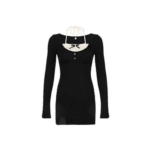 UYH Черные Женские Длинные Платья с Длинными Рукавами