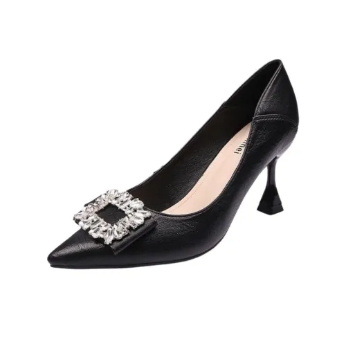 Wuji Rhinestone Square Buckle Pointed Toe Low Cut Unlined Shoe Women's