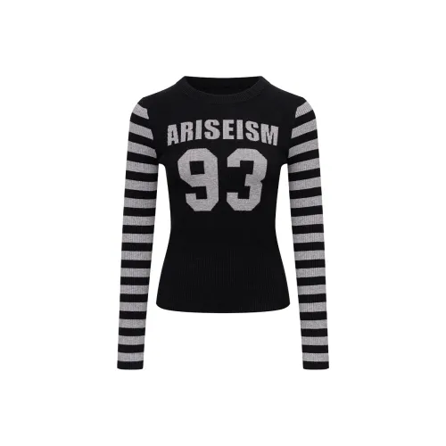 Ariseism Дизайн Sensitive Цветовой блок Круглый вырез Пуловер Свитер Для Женщин AUTUMN Облегающий крой Топ Женские