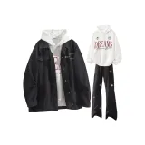 Чёрный+Белый Свитшот+Чёрные Штаны