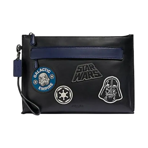 COACH Star Wars Xingji BATTLE Collaboration Сумка для украшений Гладкая отделка Телячья кожа Кошелек Клатч Большой Мужской Черный