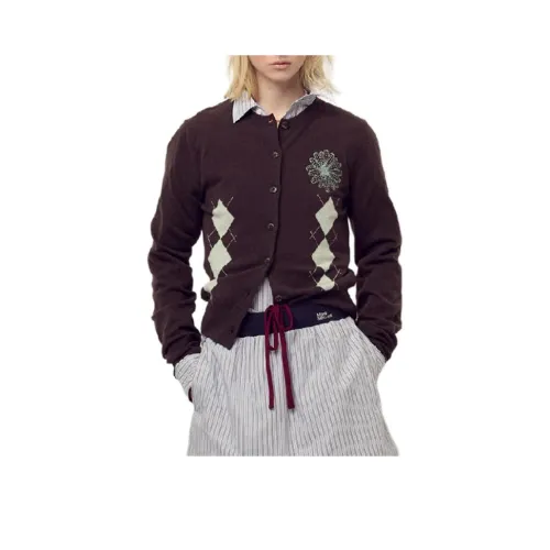 MARDI MERCREDI FW25 Кашемир Смешанный Кардиган Круглый Вырез Аргайл_Коричневый Мятный Трикотаж Женский