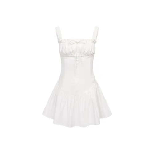 Ariseism Стильный Белый Slip Платье с Летом С утяжкой на талии И Короткая Юбка Женские