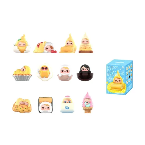 POP MART Коллаборация Edition PUCKY Egg Bean Collection Слепые коробки Один Mystery Коробка Целая коробка 12 шт
