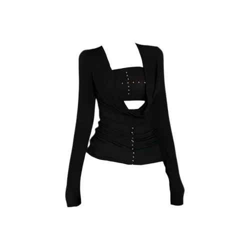 UYH Весенний Осенний Облегающий крой Stud Топ Отделение Без бретелей Топ Комплект из 2 предметов Женская