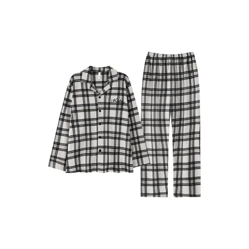 Pretty lady Черный Белый Клетка Мужской Пижамный Комплект