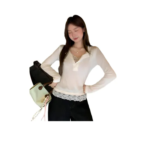 SNZX Ecru Lace Patchwork T-Shirt Женская T-Shirt