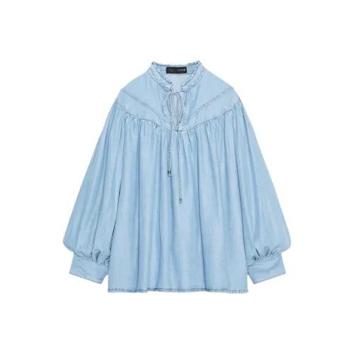 ZARA Средне-голубые Женские Рубашки