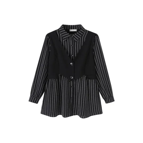 YUNFEIXIU Рубашка Отложной воротник Полосы Fashion casual Свободный крой Утягивающий Concealing Fatty Сестра Mock Два предмета AUTUMN Женские