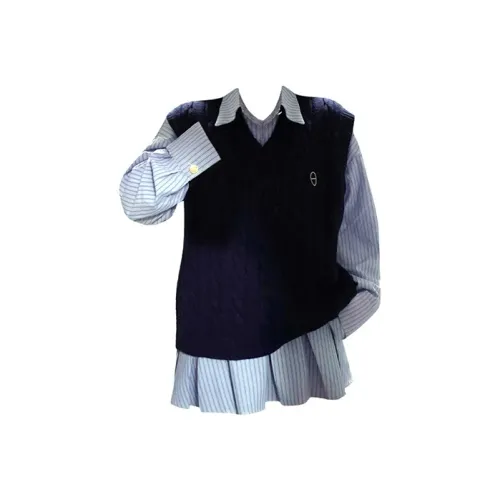 UYH Свободный крой Повседневный Универсальный Топ Рубашка-платье Двухкомпонентный комплект Женский Женский